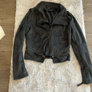 Lulu charcoal gray suede motto jacket.  Size small